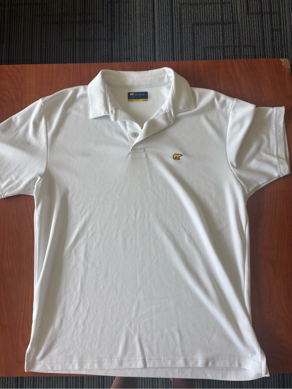 Men's White Polo Shirt with Small Embroidered Bear Logo